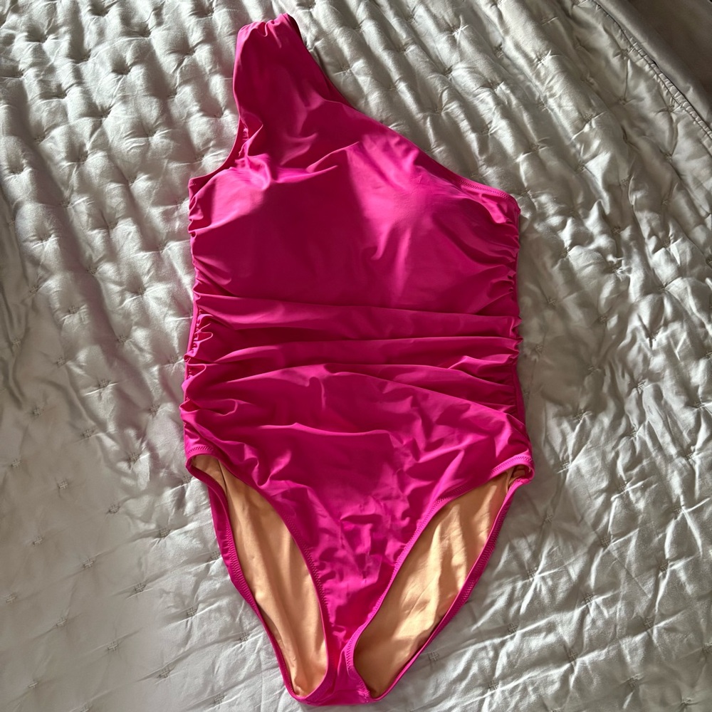 J. Crew Vibrant Pink One-Shoulder Swimsuit